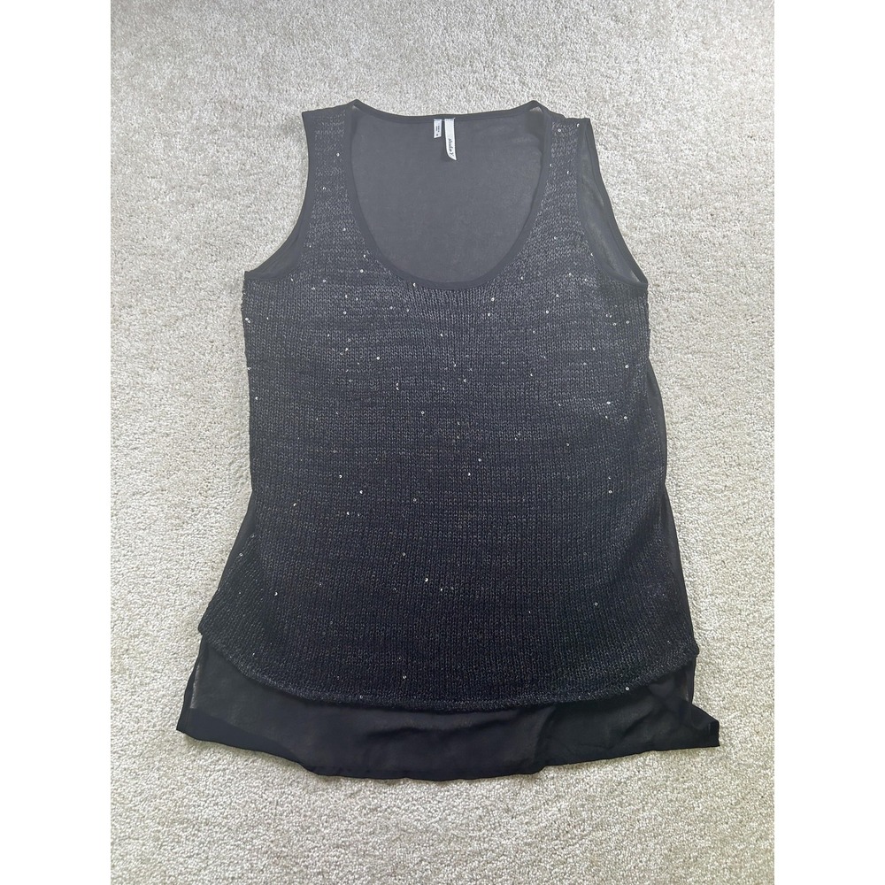 Studio Y Tank Top Womens Small‎ Sheer Layered Sleeveless Knit Sequin Sparkle